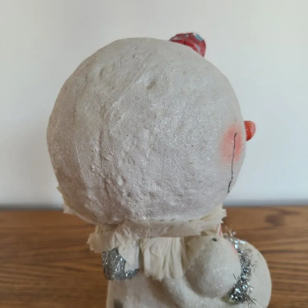 Whimsical Snow Woman Angel Mama With Snow Baby Shelf Sitter Winter Figurine VTG